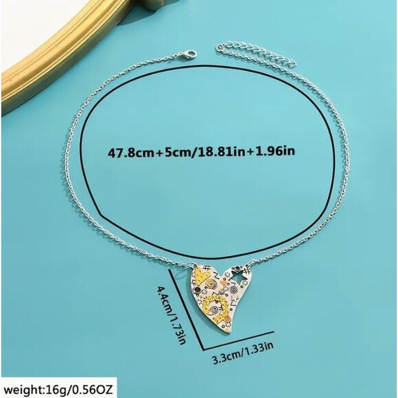 Modern Silver Gold Copper Heart Necklace Art Fun Unique - Picture 3 of 7